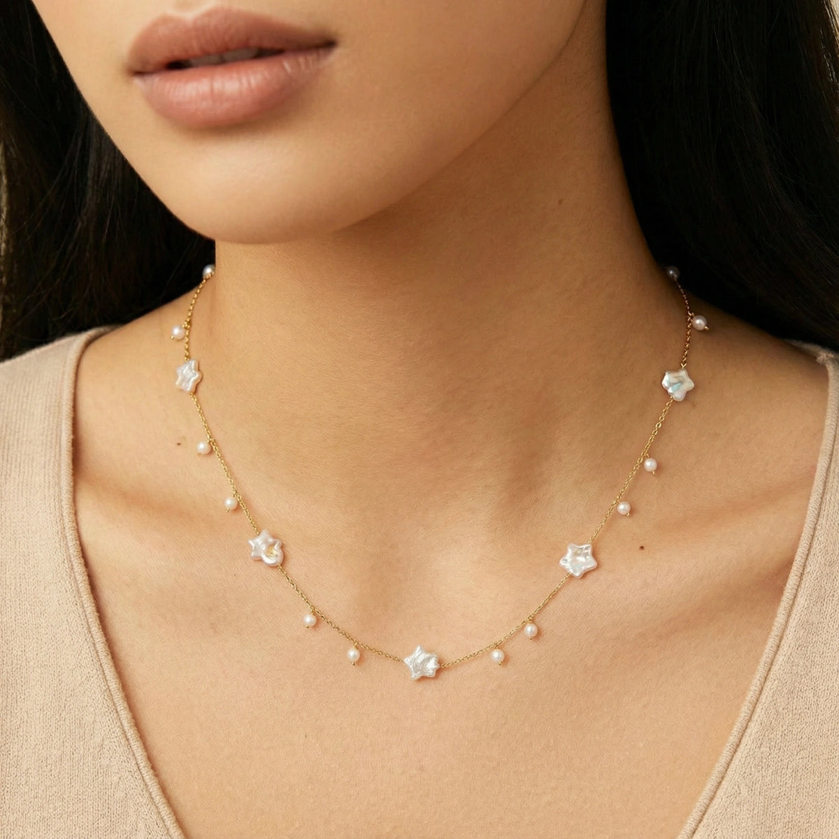 Celestial Pearl Stars Necklace by LUMÉ