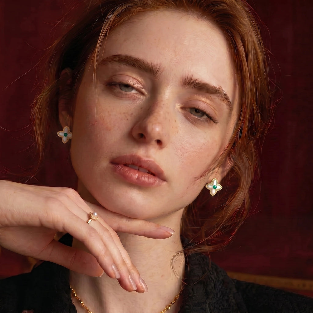 Lucky Clover Pearl Studs by LUMÉ